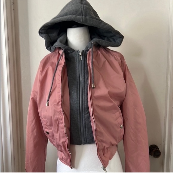 Fashion Nova Jackets & Blazers - Fashion Nova | NWT Women’s Size S Tamara Hooded Pink and Gray Bomber Jacket